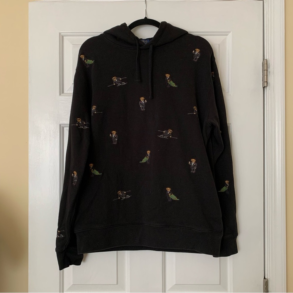 Ralph Lauren POLO Black Hoodie with Embroidered Bears